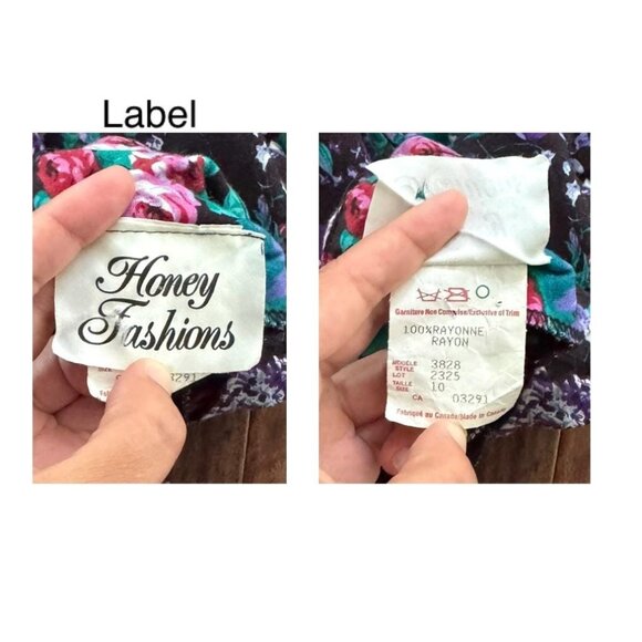 80s vintage purple bold retro floral print ruffled short puff sleeves mini dress - Picture 9 of 9